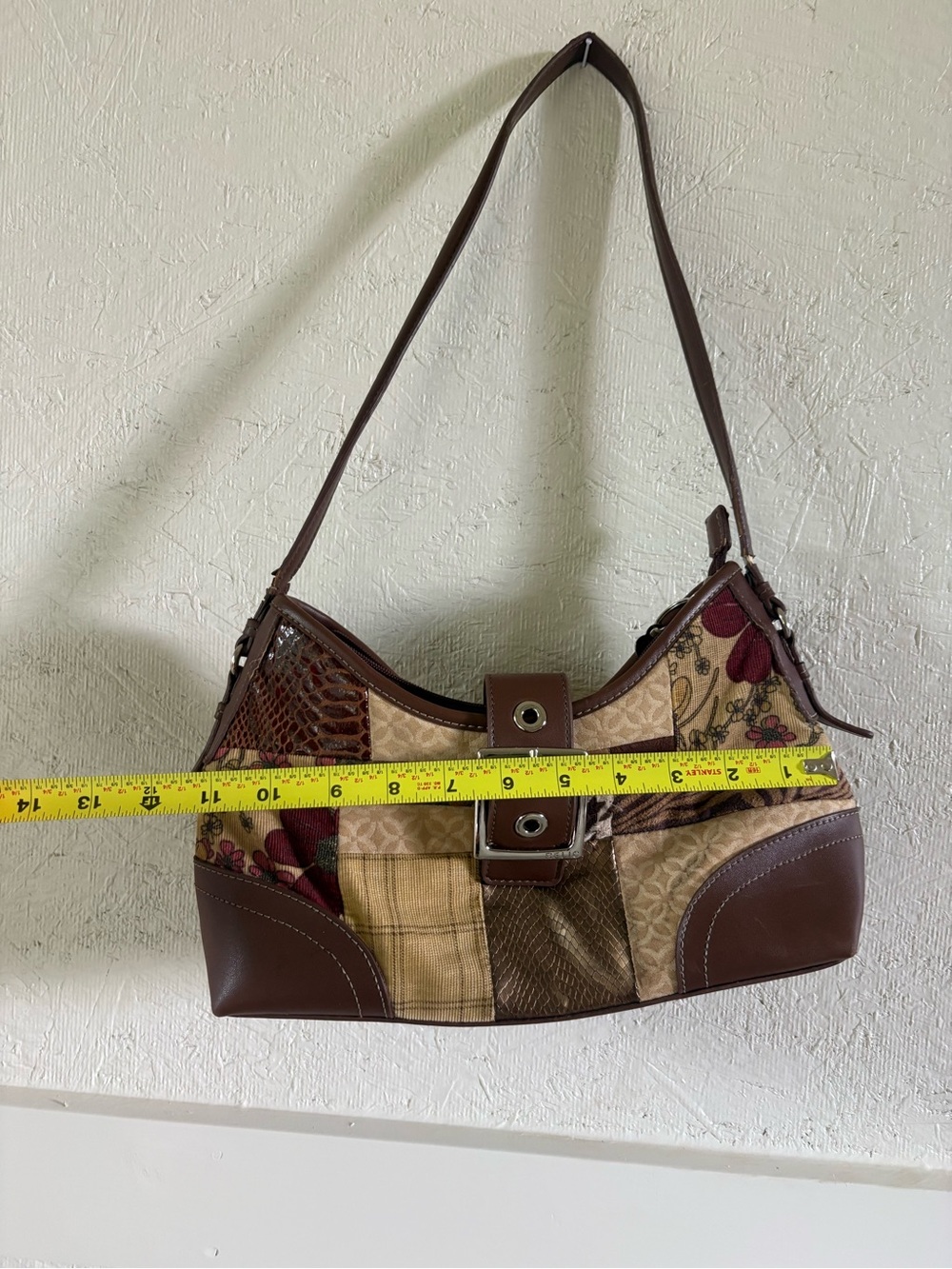 Vintage Y2K Brown Patchwork Shoulder Bag with Buckle Detail - Picture 7 of 8